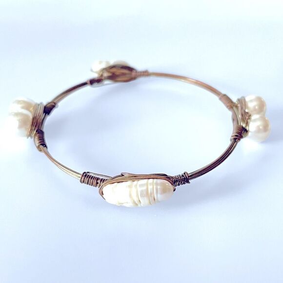 Freshwater Pearl Wire Wrapped Bangle Bracelet - Picture 5 of 5